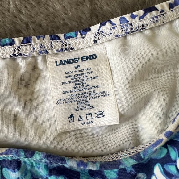 Lands' End Swimsuit Tankini Top High Neck Women's 6 Petite 6P Blue Modest Swim - Picture 2 of 3